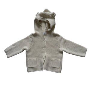 GAP Knit Hooded Button Front Cardigan Sweater Baby 6-12 Months Cream Winter
